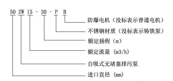 ZW型自吸式無(wú)堵塞排污泵型號(hào)意義