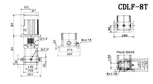 CDLF型不銹鋼多G離心泵參數尺寸(8T)